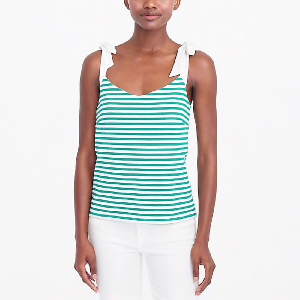NWT J crew Striped green tie-shoulder tank Sz S